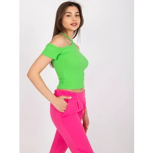 Green Seila RUE PARIS short-sleeved green ribbed blouse