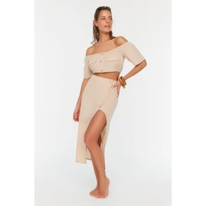 Trendyol Beige Button Detailed Carmen Collar Blouse-Skirt Set