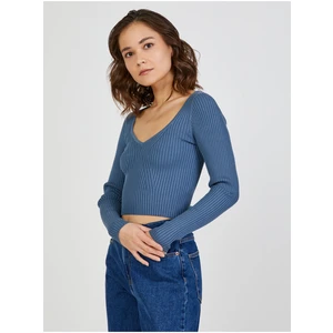 Modrý dámský žebrovaný crop top TALLY WEiJL - Dámské