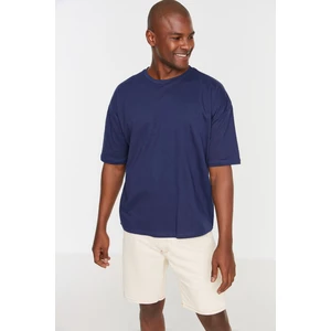 Trendyol Navy Blue Men's Basic 100% Cotton Crew Neck Oversized Short Sleeved T-Shirt