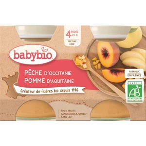 BABYBIO Příkrm broskev jablko (2x 130 g)