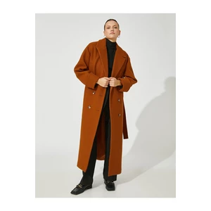 Koton Ayşegül Afacan X - Belted, Pocket Double-breasted Long Coat