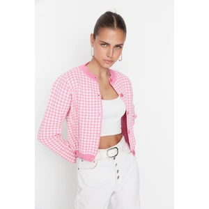 Trendyol Pink Gingham Żakardowa Dzianina Kardigan