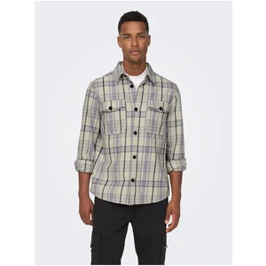 Cream-purple men's plaid shirt ONLY & SONS Milo - Men