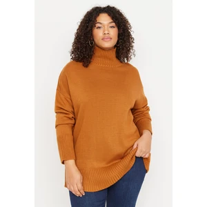 Trendyol Curve Cinnamon Turtleneck Off Shoulder Knitwear Sweater