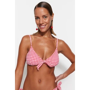 Trendyol Red Gingham Textured Triangle Bikini Top