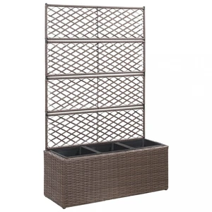 Truhlík treláží a 3 kvetináči 83x30x130 cm polyratan Dekorhome Hnedá,Truhlík treláží a 3 kvetináči 83x30x130 cm polyratan Dekorhome Hnedá