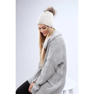 Beige cap with silver thread for the winter
