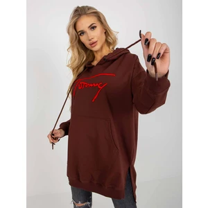 Dark brown long kangaroo sweatshirt with inscription