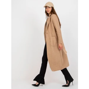 Beige plush maxi coat with belt Merve OCH BELLA