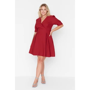 Trendyol Curve Claret Red Weave Double Breasted Collar Dress