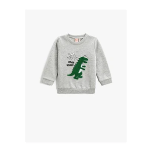 Koton Dinosaur Patterned Sweatshirt Long Sleeved Crew Neck