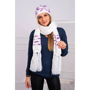 Women's Set with Scarf Anika K304 ecru + purple