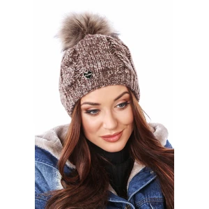 Winter cap with pompom, brown