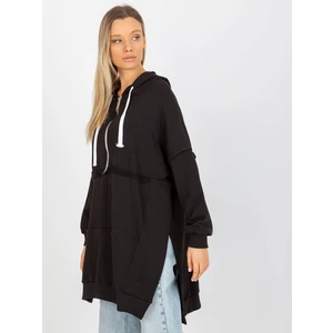 Black oversized long hoodie with slits