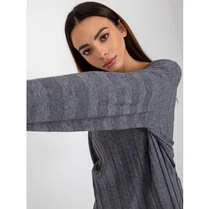 Dark gray loose classic sweater with neckline