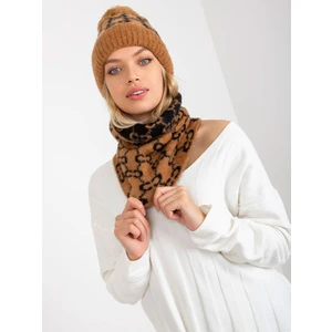 Women's camel and black patterned neck warmer