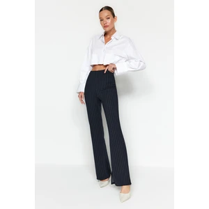 Trendyol Navy Blue Smart With Slits Flare/Flare Spanish Leg High Waist Striped Knitted Leggings Pants