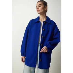 Happiness İstanbul Women's Cobalt Blue Buttoned Pocket Oversize Shirt Jacket