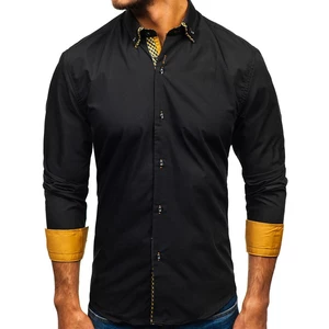 Černo-hnědá pánská elegantní košile s dlouhým rukávem Bolf 4708