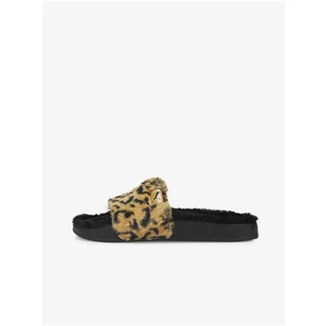 Brown-Black Women's Patterned Slippers with Artificial Fur Puma - Women