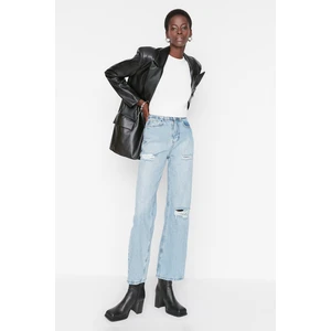 Trendyol Light Blue Ripped Detailed High Waist 90's Wide Leg Jeans