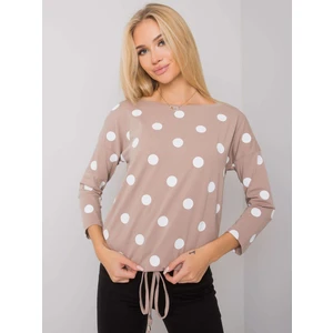 RUE PARIS Dark beige women's blouse with polka dots