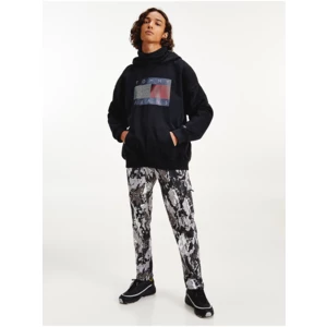 Black Men's Patterned Sweatshirt with Hood and Neck Warmer Tommy Jeans - Mens