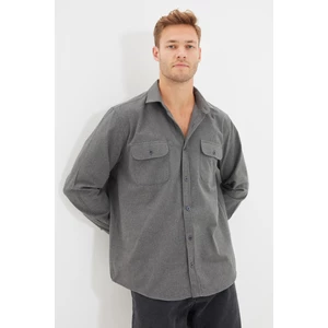 Trendyol Gray Men Regular Fit Shirt Collar Double Covered Pocket Shirt