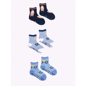 Yoclub Kids's Boys' Cotton Socks Anti Slip ABS Patterns Colours 3-pack SKA-0109C-AA3A-004