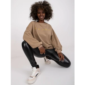 Dark beige oversize sweatshirt without a hood made of Damiette cotton