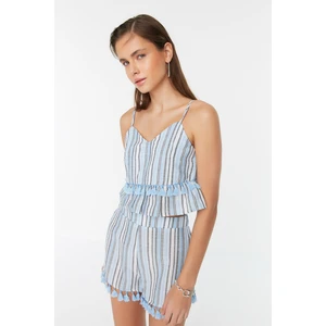 Trendyol Striped Tassel Detailed Blouse-Shorts Set