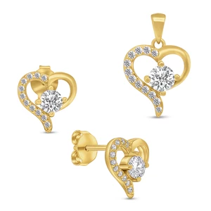 Brilio Silver Romantický pozlátený set šperkov Srdiečka SET219Y (prívesok, náušnice)