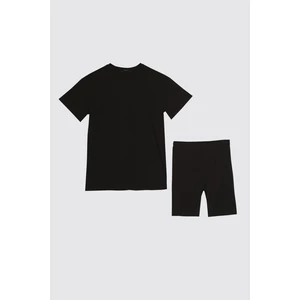 Trendyol Black Biker Tights -Tshirt Knitted Pajama Set