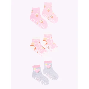 Yoclub Kids's Girls' Cotton Socks Anti Slip ABS Patterns Colours 3-pack SKA-0109G-AA3A-004