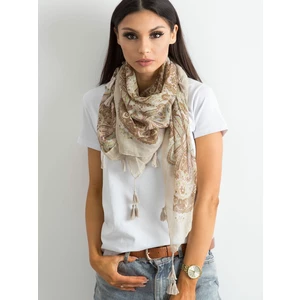 Scarf with fringe and beige print