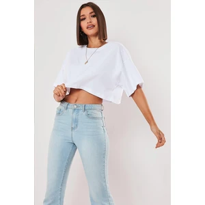 Know White 100% Cotton Crew Neck Oversized Crop T-shirt.