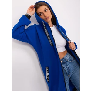Cobalt blue long zippered sweatshirt with lettering