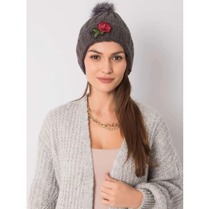 Winter hat with a dark gray patch
