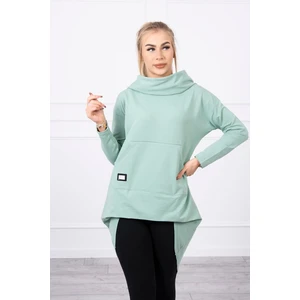 Sweatshirt with long back and hood dark mint