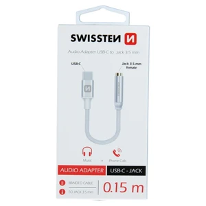 Audio adaptér Swissten USB-C/Jack (samice) 0,15m, stříbrný