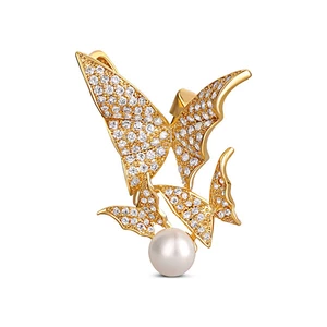 JwL Luxury Pearls Překrásná pozlacená brož s pravou perlou 2v1 - motýlci JL0630
