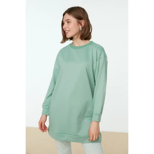 Trendyol Turquoise Crew Neck Slit Detailed Basic Knitted Sweatshirt
