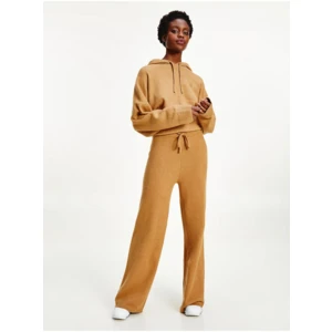 Hnědé dámské volné tepláky Tommy Hilfiger Flex Wide Leg Pant - Dámské