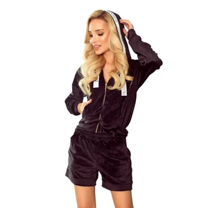 363-1 Velor tracksuit with shorts and a hood - BLACK