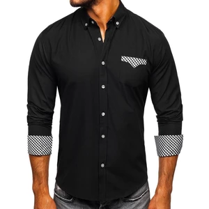 Čierna pánska elegantná košeľa s dlhými rukávmi Bolf Bolf 4711