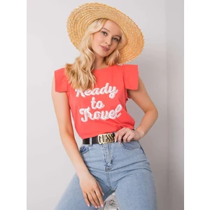 Coral blouse with a Beverly print
