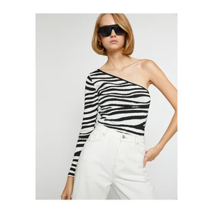 Koton One-Shoulder Zebra Patterned Sweater
