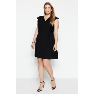 Trendyol Curve Black Weave Dress With Frilled Sleeves