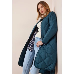 Happiness İstanbul Women's Oil Green Oversized Quilted Coat